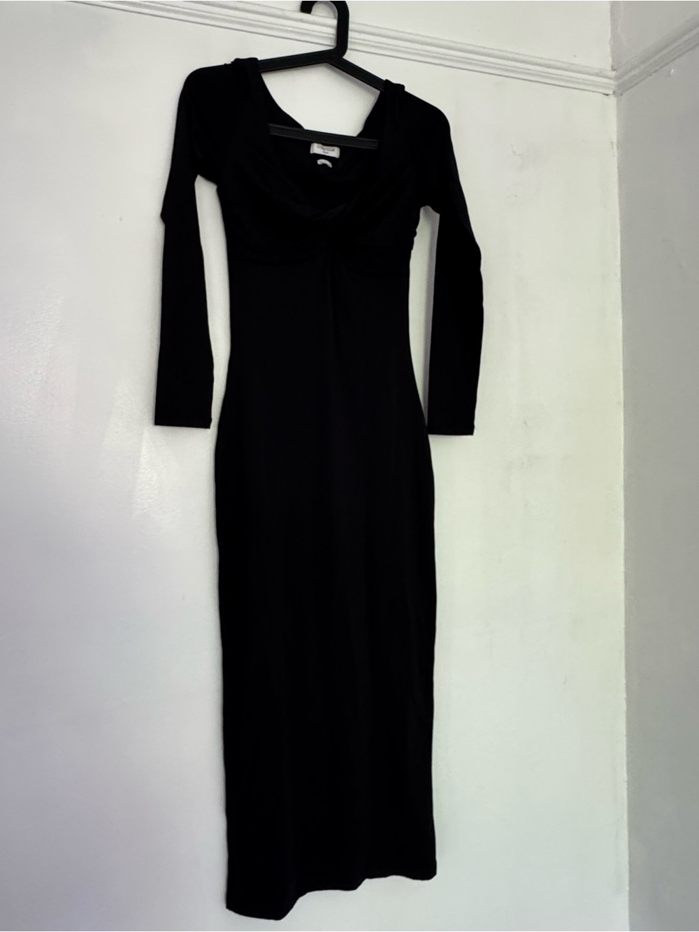 Aritzia Black Long Sleeve Midi Dress with Draped Neckline